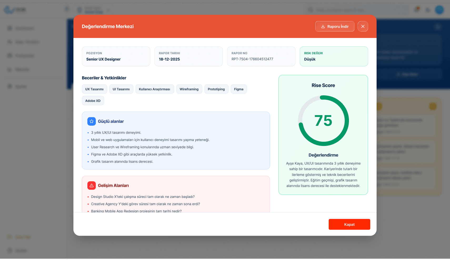 CV-US Dashboard Arayüzü
